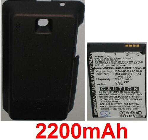 Batterie Pour Dopod A6288, Google G3, HTC A6262, HTC Hero, HTC Hero 100 130, P/N: 35H00121-05M, BA S380, TWIN160, Noir / Black, Avec cache, **2200mAh**