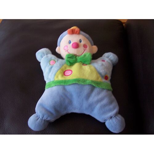 Doudou Clown Lutin Garcon Semi Plat Nicotoy Kiabi Bleu Vert Pois