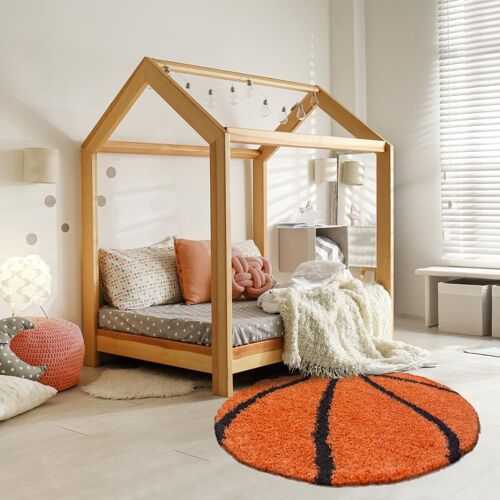 Tapis Enfant Ø100cm Rond Tissé Orange Et Noir Shaggy Basket