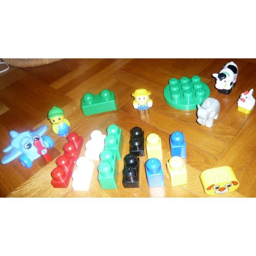 Lot Légo Duplo Et Méga Bloks 20 Pcs Avion Éléphant Poule Vache Et Personnages