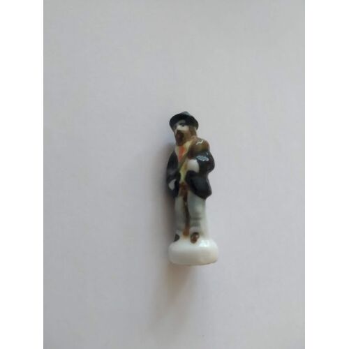 Fèves Brillante Céramique De Collection Santon De Crèche , Homme Avec Baluchon Et Chapeau