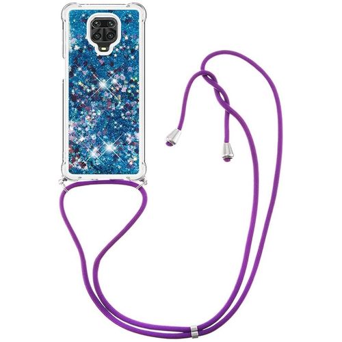 Pour Xiaomi Redmi Note 9s Coque, Bling Liquide Paillette Antichoc Kawaii Etui Housse Avec Cordage Lanyard Case Pour Xiaomi Redmi Note 9 Pro. Lp Love Blue