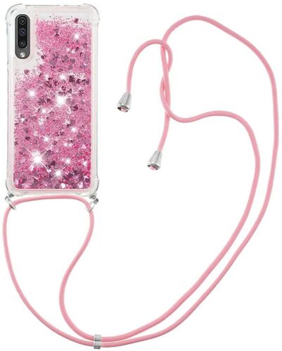 pour Samsung A30s Coque, Bling Liquide Paillette Antichoc Kawaii Etui Housse avec Cordage Lanyard Case pour Samsung Galaxy A30s / A50. LP Love Rose