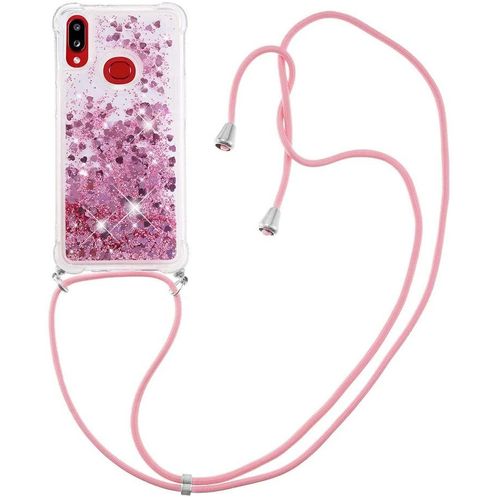 Pour Samsung M11 Coque, Bling Liquide Paillette Antichoc Kawaii Etui Housse Avec Cordage Lanyard Case Pour Samsung Galaxy M11 / A11. Lp Love Rose