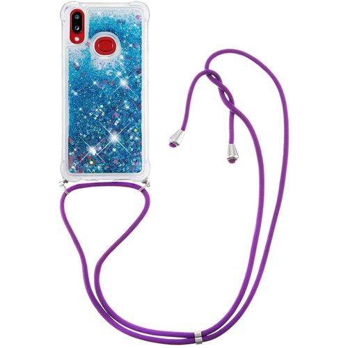 Pour Samsung M11 Coque, Bling Liquide Paillette Antichoc Kawaii Etui Housse Avec Cordage Lanyard Case Pour Samsung Galaxy M11 / A11. Lp Love Blue