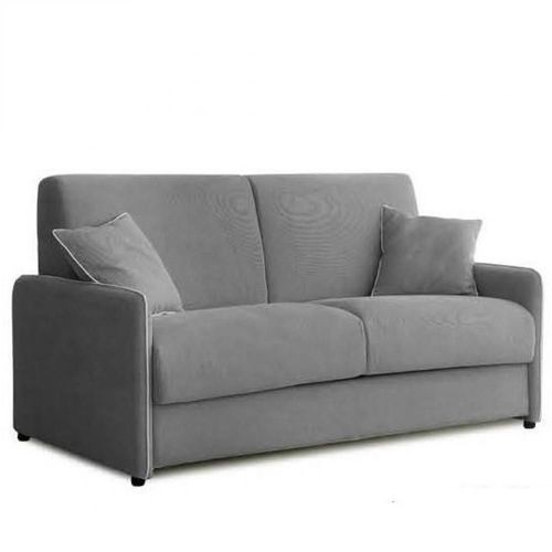 Canapé Convertible Express 140 Cm Gemma Matelas 16 Cm Tissu Gris Passepoil Perle