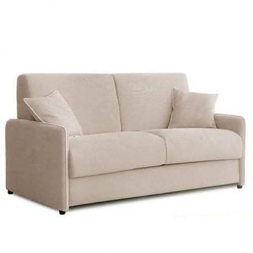 Canapé Convertible Express 140 Cm Gemma Matelas 16 Cm Tissu Ficelle Passepoil Crème