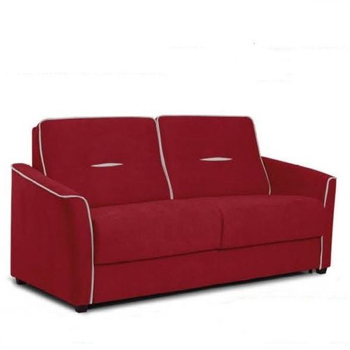 Canapé Convertible Express 140 Cm Ema Matelas 20 Cm Tissu Bordeaux Passepoil Gris