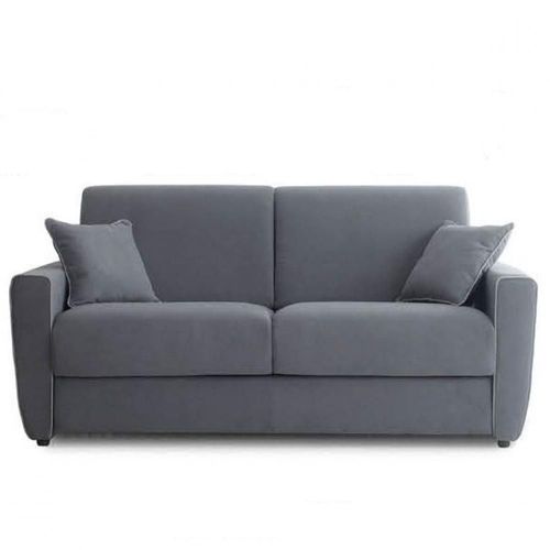 Canapé Convertible Express 140 Cm Gavina Matelas 16 Cm Tissu Gris Passepoil Perle