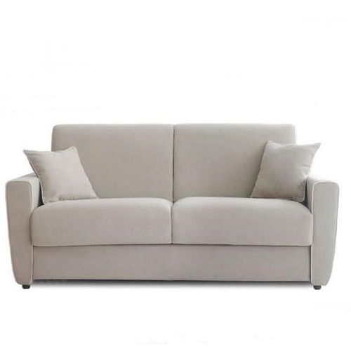 Canapé Convertible Express 140 Cm Gavina Matelas 16 Cm Tissu Ficelle Passepoil Crème