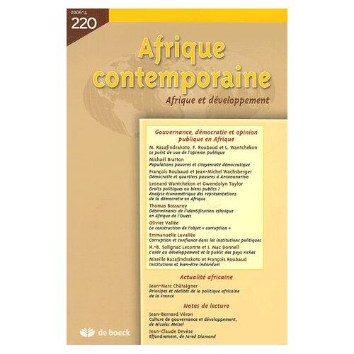 Afrique Contemporaine N° 220/2006-4 - Gouvernance, Démocratie Et Opinion Publique En Afrique