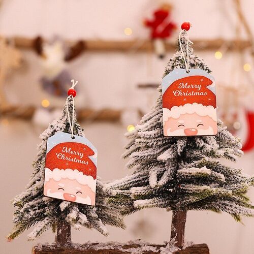 2 pcs/pack dessin animé père noël cerf étiquette en bois arbre de noël décoration suspendus pendentif ornement bricolage cadeau étiquette de noël décor à la maison