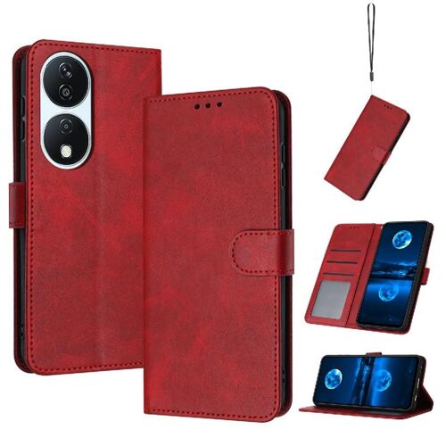 Flip Étui Pour Honor X8 4g Bicelle Avec Boucle Avec Fente Pour Carte Cuir Pu Couleur Pure - Rouge