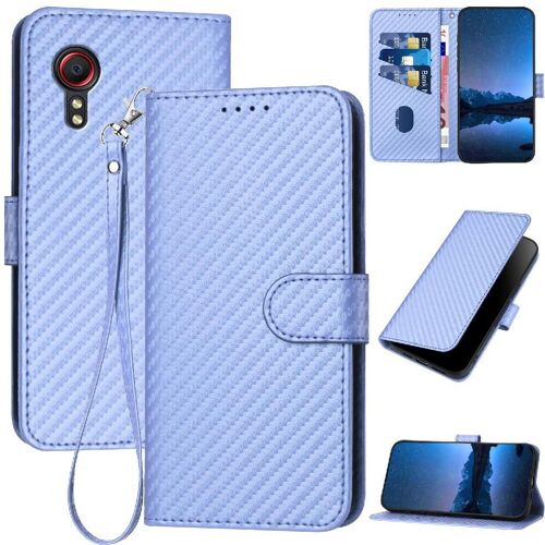Capot Étui Pour Samsung Galaxy X 5 Avec Fente Pour Carte Et Béquille Surface De Fibre De Carbone Cuir Premium Avec Sangle Détachable - Violet