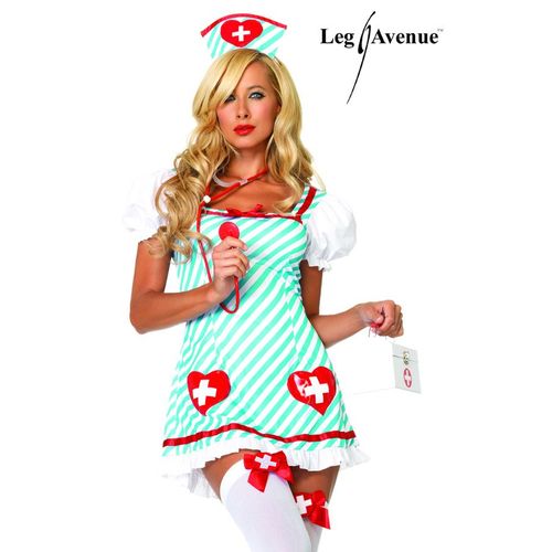 Costume  / Deguisement Infirmière Robe Rayee Blanche Et Bleur Leg Avenue
