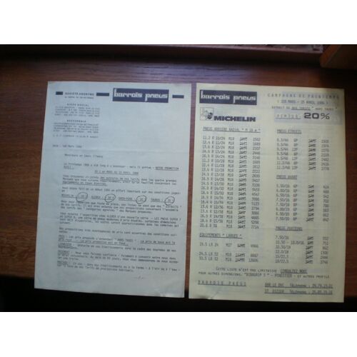 Lettre Et Promos 1986 Barrois Pneus Bar-Le-Duc Saint Dizier