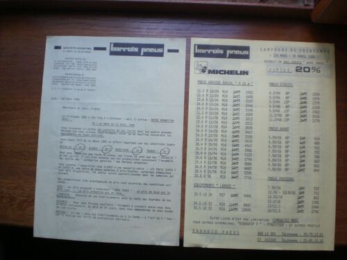 Lettre Et Promos 1986 Barrois Pneus Bar-Le-Duc Saint Dizier