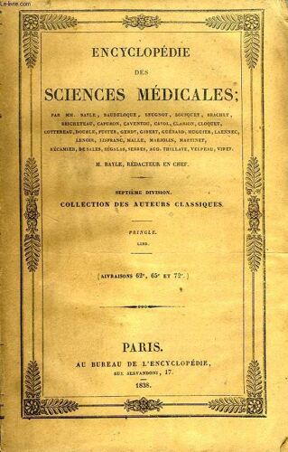 Encyclopedie Des Sciences Medicales, 7e Division, Collection Des Auteurs Classiques, Pringle, Lind (Liv. 62e, 65e, 72e)