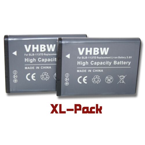 vhbw 2x Batterie remplacement pour Samsung SLB-1137d pour appareil photo (750mAh, 3,6V, Li-ion)
