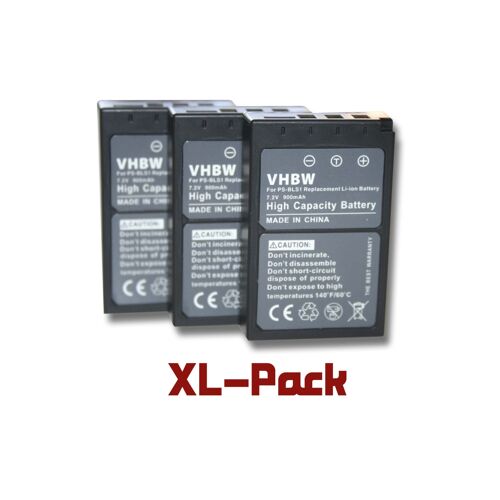 vhbw 3x Batterie compatible avec Olympus D-SLR E400, E-620, E-410, E-420, E-450, E-600, E-400 appareil photo (900mAh, 7,2V, Li-ion)