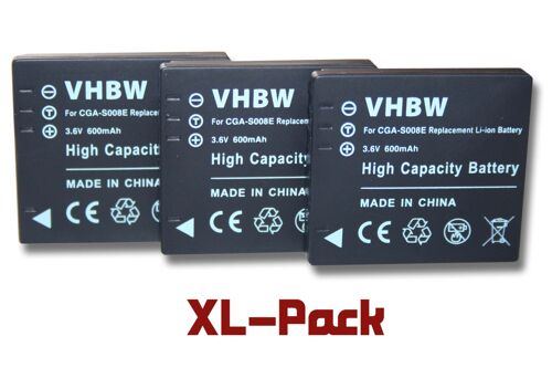 vhbw 3x Batterie compatible avec Panasonic Lumix DMC-FS3, DMC-FS20, DMC-FS5, DMC-FX33, DMC-FX30, DMC-FX37, DMC-FX35 appareil photo (600mAh, 3,6V, Li-