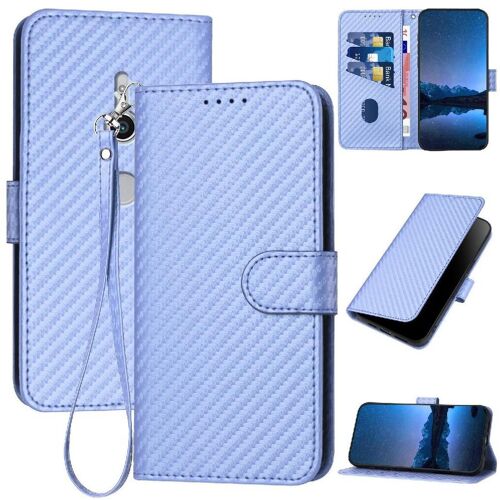 Étui Pour Rabattu Sony Xperia Xz3 Avec Sangle Détachable Cuir Premium Surface De Fibre De Carbone Avec Fente Pour Carte Et Béquille - Violet
