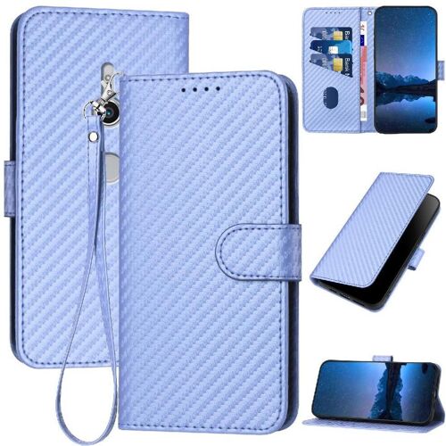 Étui Pour Rabattu Sony Xperia Xz2 Surface De Fibre De Carbone Cuir Premium Avec Sangle Détachable Avec Fente Pour Carte Et Béquille - Violet