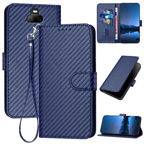 Flip Étui Pour Sony Xperia 20 Avec Sangle Détachable Cuir Premium Surface De Fibre De Carbone Avec Fente Pour Carte Et Béquille - Bleu