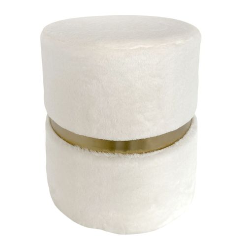 Pouf Design Effet Fourrure Aurea - Diam. 35 X H. 42 Cm - Blanc