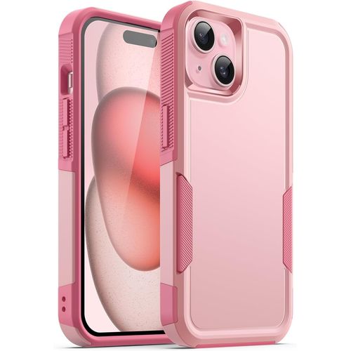 Coque Pour Iphone 15 6,1 Pouces, Protection Robuste Double Couche À Usage Intensif, Housse Étui De Protecteur Antichoc Dur Avec Dos Mat (Rose)