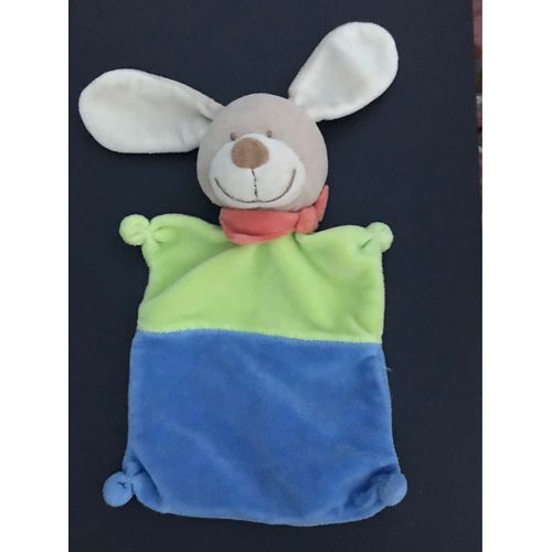 Doudou Plat Nicotoy Kiabi Lapin Chien Bleu Vert Foulard Orange - 22cm