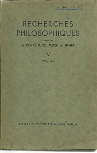 Recherches Philosophiques Annee 1935-1936