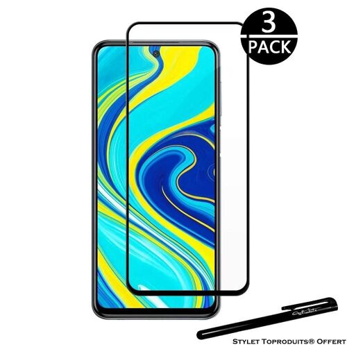 [3pack] Verre Trempé Pour Xiaomi Redmi Note 9 Pro Film De Protection Bords Noir Avec Stylet Toproduits®