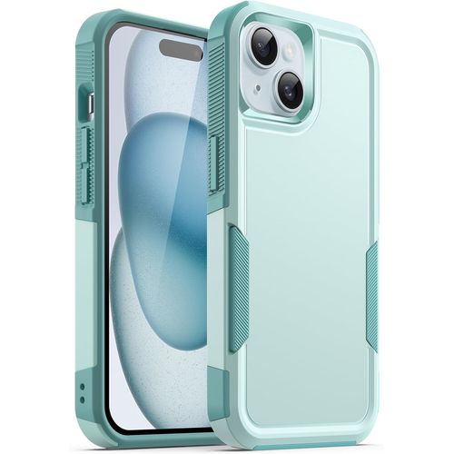 Coque Pour Iphone 15 6,1 Pouces, Protection Robuste Double Couche À Usage Intensif, Housse Étui De Protecteur Antichoc Dur Avec Dos Mat (Menthe Verte)