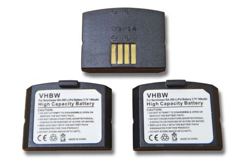 vhbw 3x accus de remplacement pour écouteurs sans fil Sennheiser 500898, 523306, BA-300, BA300, HC-BA300 (140mAh, 3,7V, Li-Polymere)