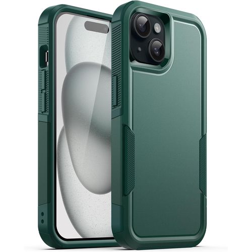 Coque Pour Iphone 15 6,1 Pouces, Protection Robuste Double Couche À Usage Intensif, Housse Étui De Protecteur Antichoc Dur Avec Dos Mat (Vert Nuit)