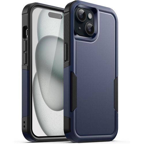 Coque Pour Iphone 15 6,1 Pouces, Protection Robuste Double Couche À Usage Intensif, Housse Étui De Protecteur Antichoc Dur Avec Dos Mat (Marine)