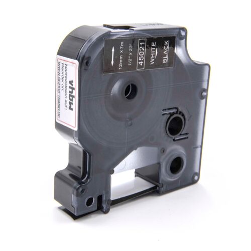 vhbw Ruban compatible avec Dymo LabelManager 210D, 260P, 280, 160, 200, 100 Plus, 100, 120P imprimante d'étiquettes 12mm Blanc sur Noir