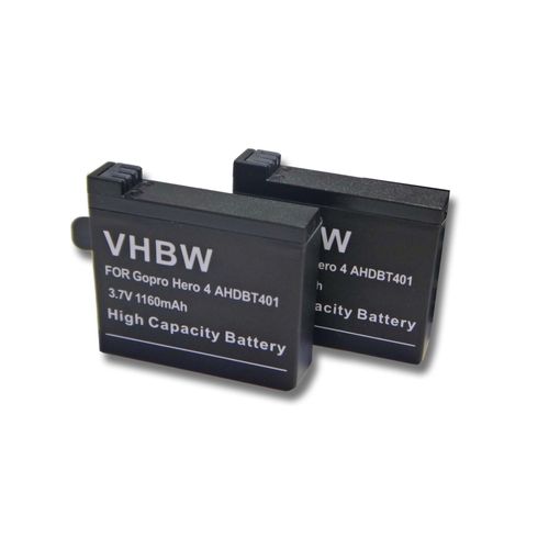 vhbw 2x Batteries compatible avec GoPro HD Hero 4 Silver Edition Surf caméra vidéo caméscope (1160mAh, 3,7V, Li-ion)