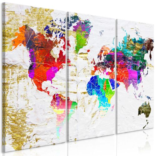 Tableau Cartes du monde Golden Front (3 Parts) 120 x 80 cm