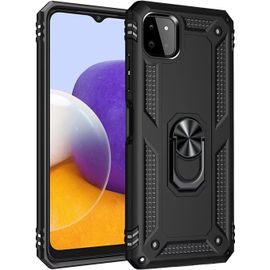 Compatible Avec Coque Samsung Galaxy A22 5g Avec Aimant Anneau Support, 360°Double Couche Renforcée Défense Bumper Antichoc Armure Housse Etui Avec Protection Écran-Noir