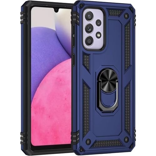 Compatible Avec Coque Samsung Galaxy A33 5g Avec Aimant Anneau Support, 360°Double Couche Renforcée Défense Bumper Antichoc Armure Housse Etui Avec Protection Écran-Bleu