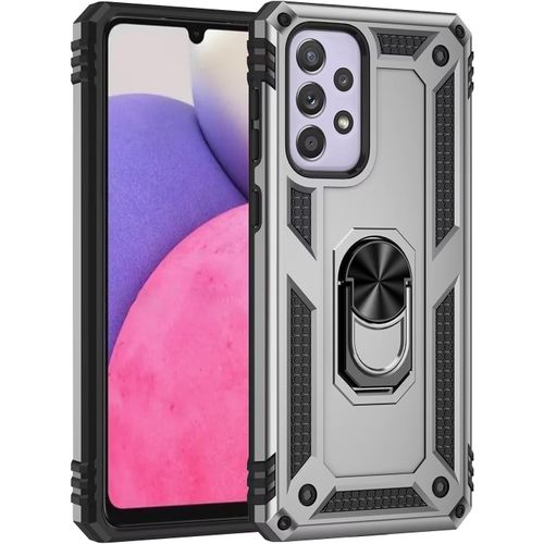 Compatible Avec Coque Samsung Galaxy A33 5g Avec Aimant Anneau Support, 360°Double Couche Renforcée Défense Bumper Antichoc Armure Housse Etui Avec Protection Écran-Argent