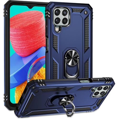 Compatible Avec Coque Samsung Galaxy M33 5g Avec Aimant Anneau Support, 360°Double Couche Renforcée Défense Bumper Antichoc Armure Housse Etui Avec Protection Écran-Bleu
