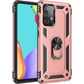 Compatible Avec Coque Samsung Galaxy A52 5g Avec Aimant Anneau Support, 360°Double Couche Renforcée Défense Bumper Antichoc Armure Housse Etui Avec Protection Écran-Or Rose