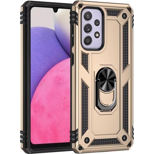 Compatible Avec Coque Samsung Galaxy A33 5g Avec Aimant Anneau Support, 360°Double Couche Renforcée Défense Bumper Antichoc Armure Housse Etui Avec Protection Écran-Or