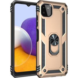 Compatible Avec Coque Samsung Galaxy A22 5g Avec Aimant Anneau Support, 360°Double Couche Renforcée Défense Bumper Antichoc Armure Housse Etui Avec Protection Écran-Or