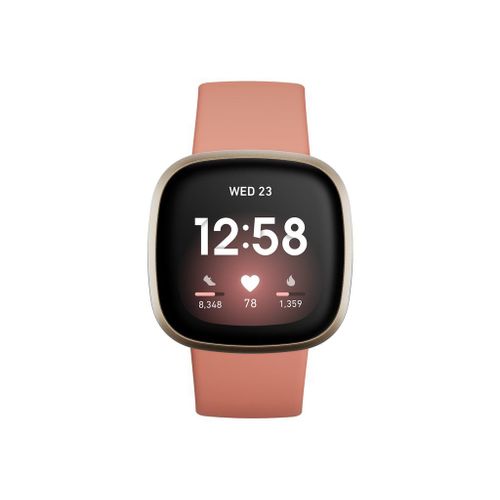 Fitbit Versa 3 - Aluminium en or doux - Montre connectée avec bracelet - silicone - argile rose - taille du bracelet : S/L - Wi-Fi, NFC, Bluetooth