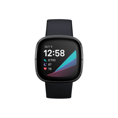 Fitbit Sense - Acier inoxydable graphite - Montre connectée avec bracelet - silicone - carbone - taille du bracelet : S/L - Wi-Fi, NFC, Bluetooth
