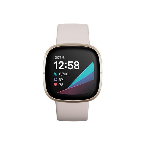 Fitbit Sense - Acier inoxydable en or doux - Montre connectée avec bracelet - silicone - blanc lunaire - taille du bracelet : S/L - Wi-Fi, NFC, Bluetooth
